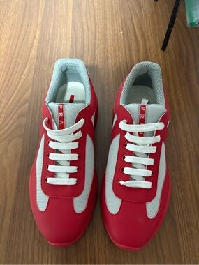Prada Red and White Men's Low-Top Sneakers
